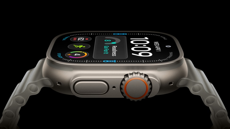 Apple Watch Ultra 4の側面のクローズアップ。