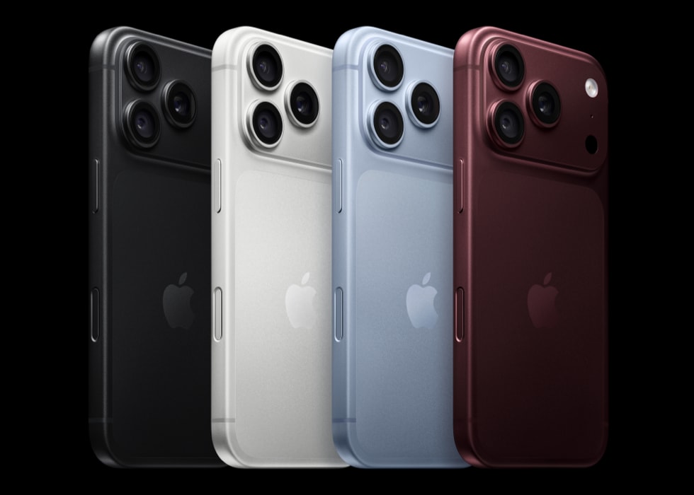 ブラック、シルバー、グレイシャー、バーガンディのiPhone 18 Pro。
